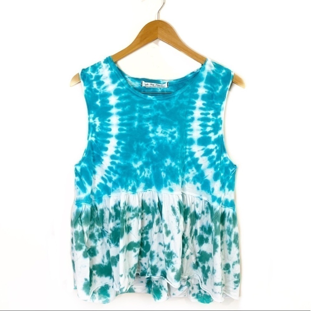 Free People Anytime Tie Dye Tank Blue Green Top Size M